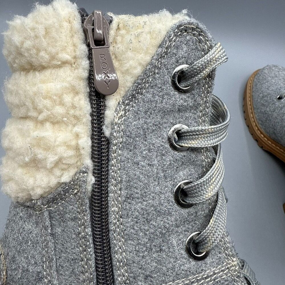Roxy Women’s Gray Lace-Up Zip Ankle Boots Faux Shearling Lined Block Heel Size 8 - Picture 10 of 15